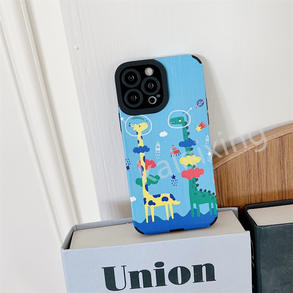 Case Motif Kartun Hewan Warna Biru Untuk iPhone 12 Pro Max 13pro 11pro 7plus 8 Xr X