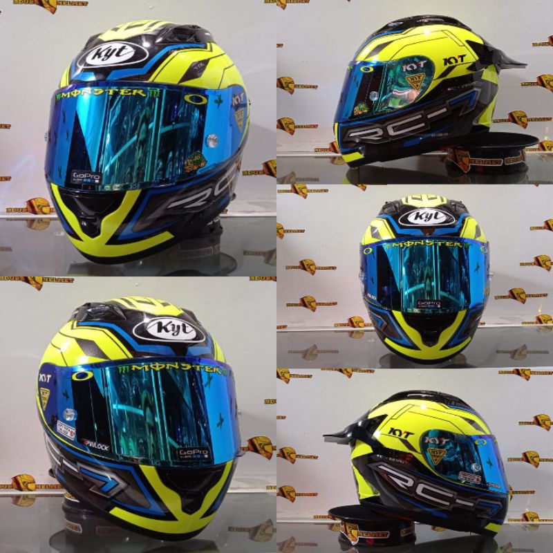 Helm full face KYT RC Seven Paket Ganteng Motif Visor Iridium Silver Stiker Set  Spoiler RC7-PAKET GANTENG NO-7