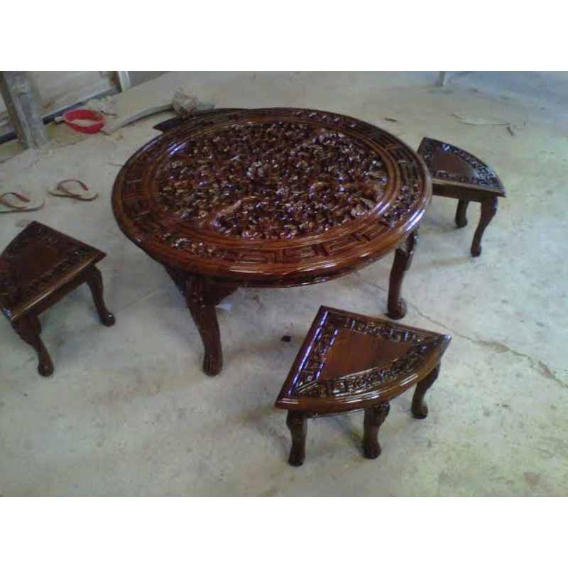 meja makan oshin lesehan bundar kayu jati berkualitas