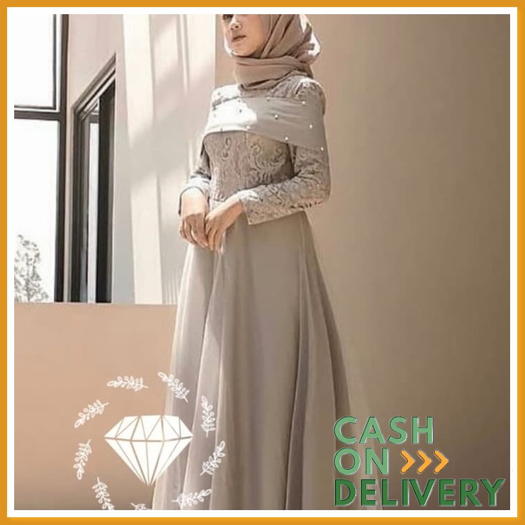 Baju Lebaran 2021 Modern Pakaian Wanita Muslimah Gamis Perempuan  OY643 Maxi Pesta Berliana - Abu-Ab