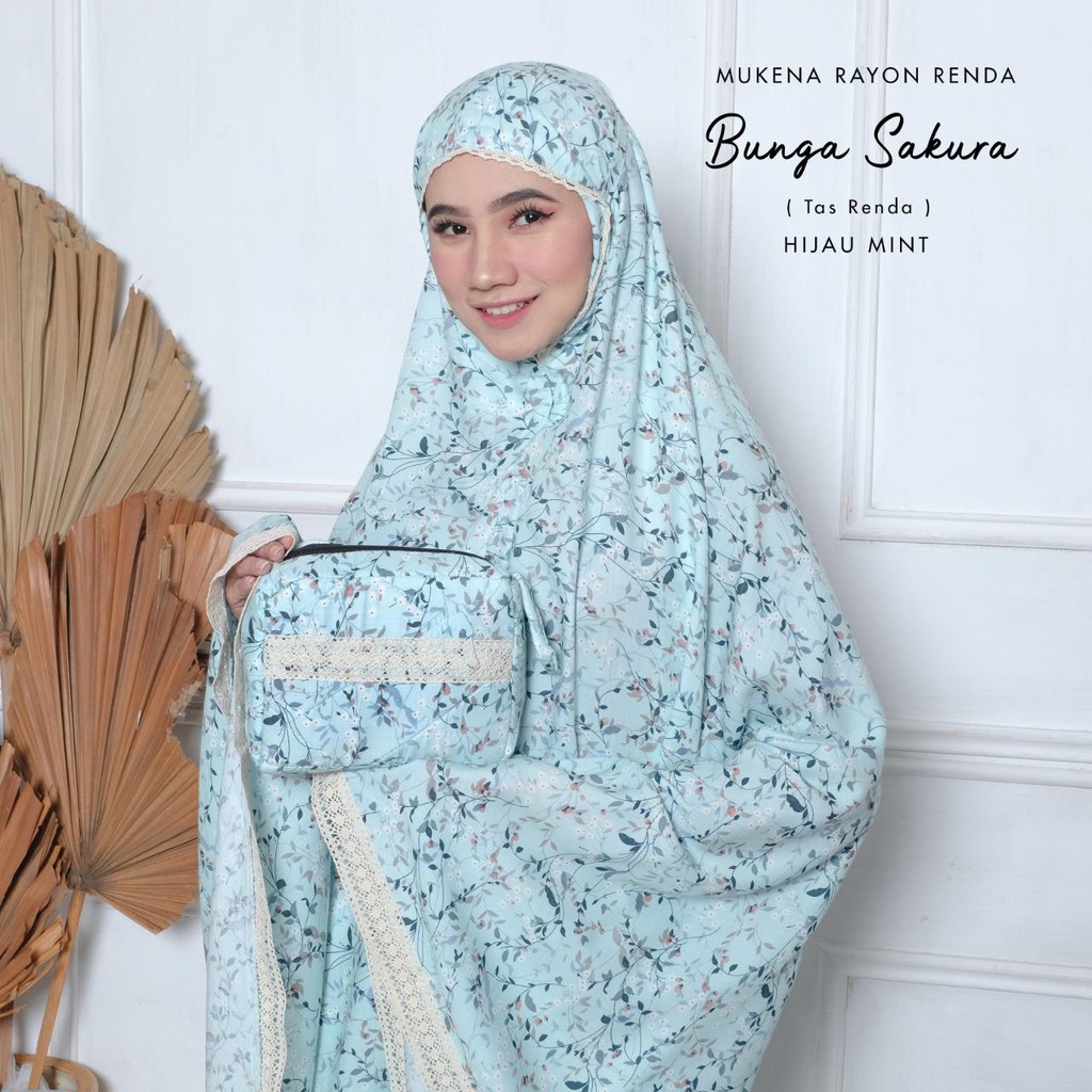 MUKENA BALI TASIK - MUKENA RAYON RENDA BUNGA SAKURA TAS RENDA