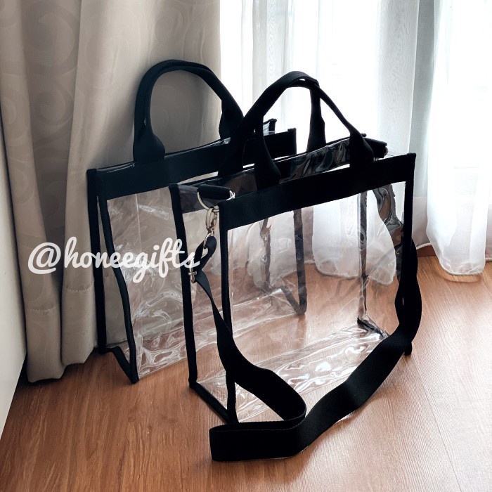 

✨ BISA COD ✨ Tas tote bag wanit pvc mika transparan kotak square hampers natal gift - Dengan Tali