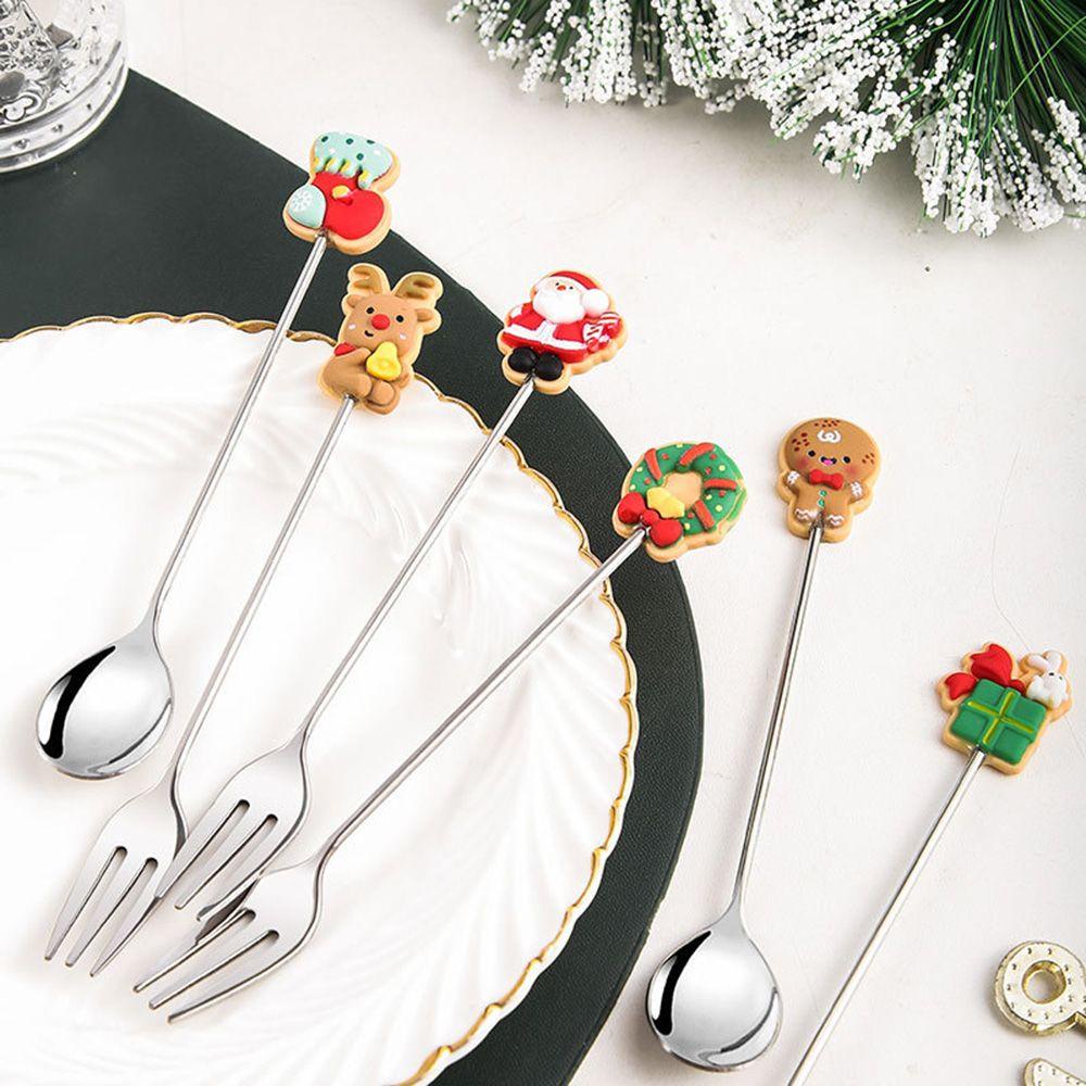 Top 6 Pcs Sendok Natal Tahun Baru Peralatan Makan Dapur Dessert Stainless Steel Spoon