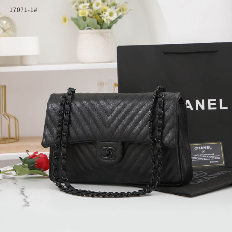 Chanel Chevron Medium Caviar Classic Bag #semi platinum