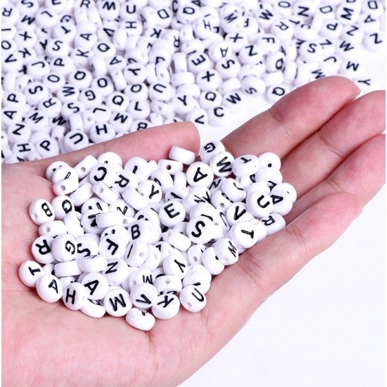 100 Pcs Manik-Manik Huruf Alfabet A-Z Bahan Akrilik Ukuran 4x7mm Untuk Perhiasan Gelang