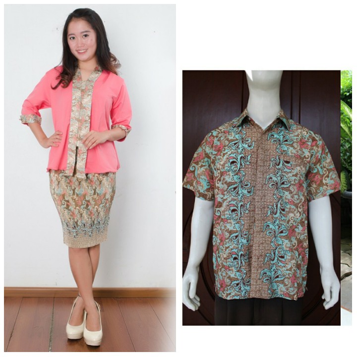 Couple Batik Megyhs Stelan Rok Kebaya Batik Kombinasi dan Kemeja Batik Pria
