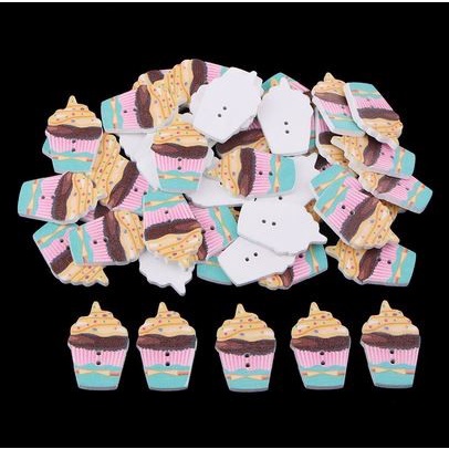 Kancing Kayu Dua Lubang - Cupcake Style (10pcs)