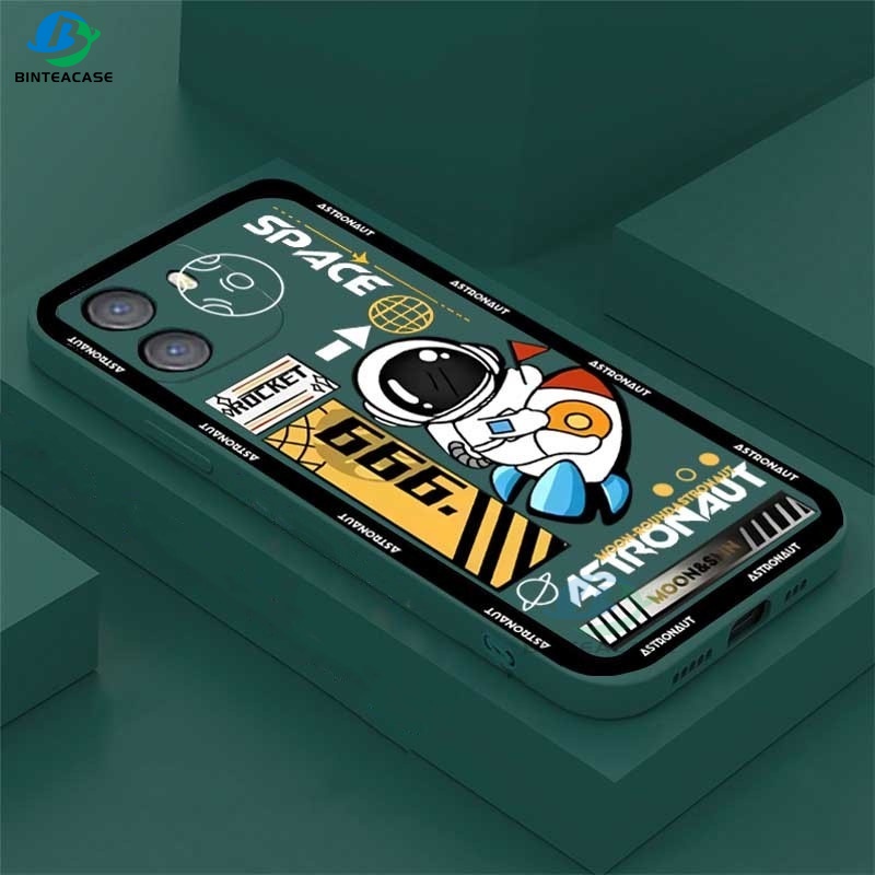 Oppo A17 A77S A57 2022 A15 A16 A16K A54 A53 A12 A5S A7 A3S A11k A31 A52 A92 A94 A93 F9 A1K Reno 7 6 5F 4F Fashion Luar Angkasa Astronot Roket Silicone Phone Case Binteacase