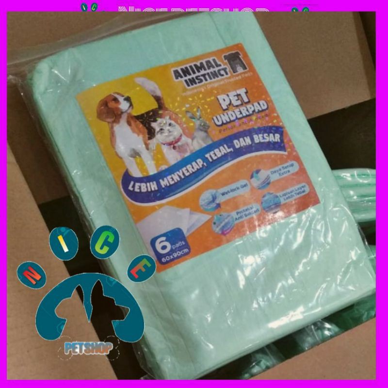 Under Pad isi 6 Ukuran 60 x 90 Perlak Alas Kandang Anjing Kucing Uder pad