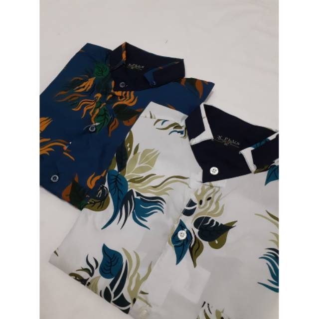 Kemeja pendek pria motif daun