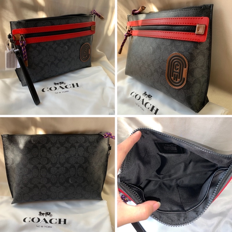 [READY STOCK] COACH CLUTCH BAG HAND BAG COACH BLACK SIGNATURE