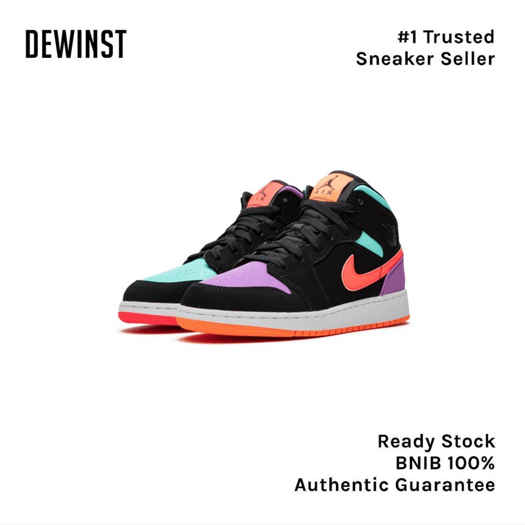 Air Jordan 1 Mid Multicolor Black Candy GS BNIB RESMI ORIGINAL