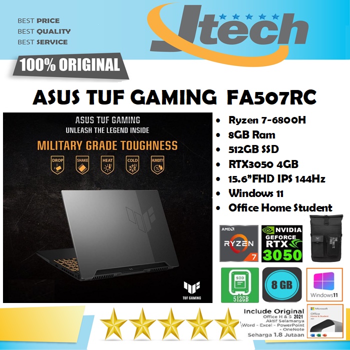 ASUS TUF GAMING A15 FA507RC - RYZEN 7-6800H - 16GB - 512GB SSD - RTX3050 4GB - 15.6&quot;FHD IPS 144Hz - WIN11 - OFFICE HOME STUDENT