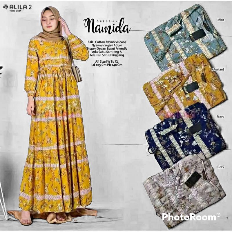 Namira Dress Gamis Monalisa Premium Bangkok Motif Bunga Ester Gamis Syakilla Terbaru Lebaran Rempel 