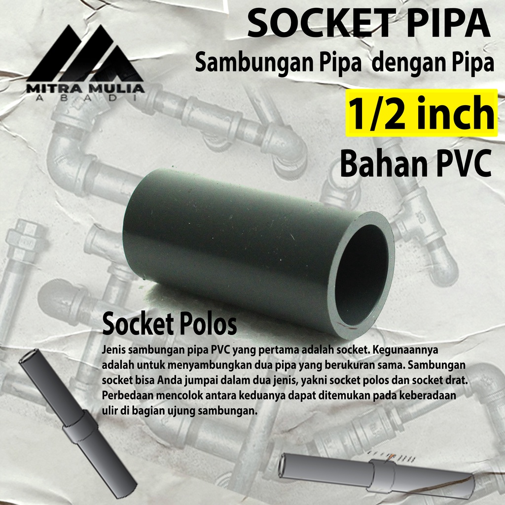 Socket Polos PVC 1/2&quot; AW / Sok Sambungan Lurus Tanpa Drat