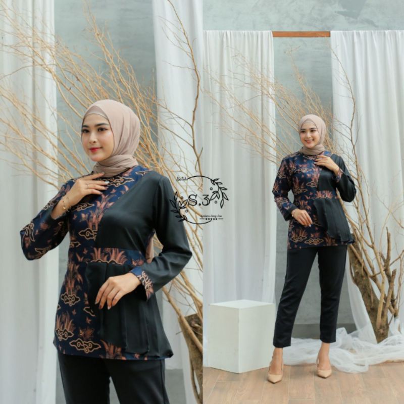 Blus Batik Kombinasi Baju Batik Wanita Terbaru Atasan Batik Amelia Blouse