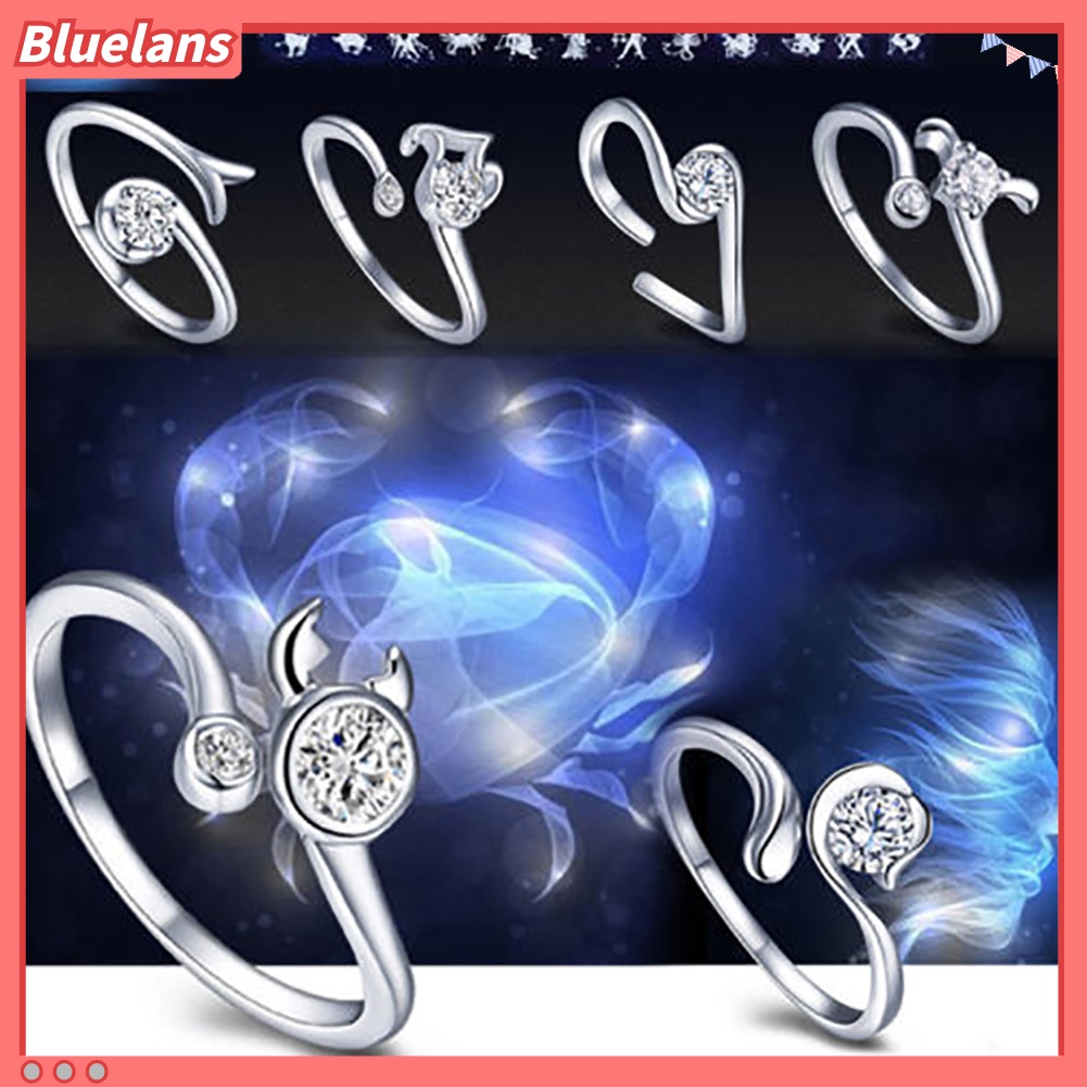 Bluelans Men Women Silver Plated Constellations Adjustable Opening Ring Birthday Gift