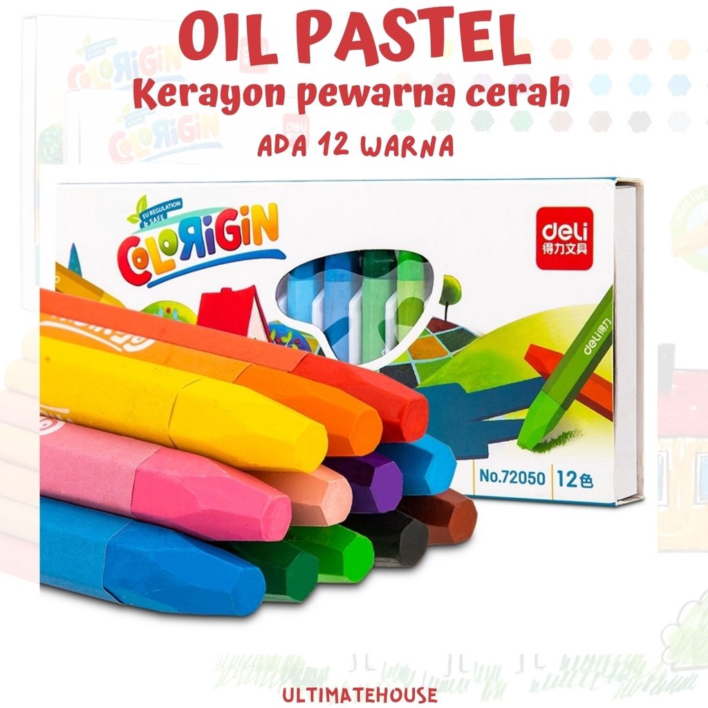 Oil Pastel Isi 12 Warna Cerah Dengan Pen Holder Extender Rautan Pensil Krayon Kerayon Crayon