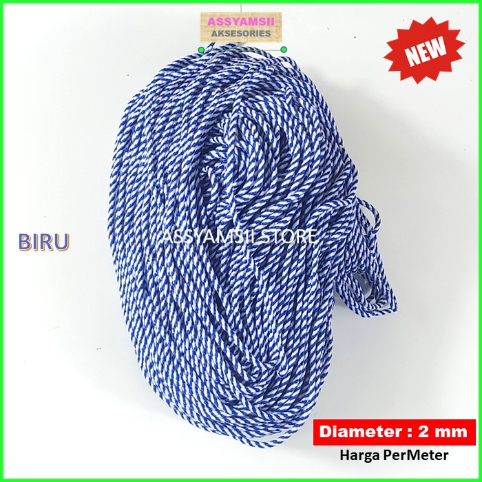 Tali Prusik Kecil Paracord Motif Terbaru Murah Gelang Strap Masker Kalung Tenda Aksesoris Tas Dompet-BIRU