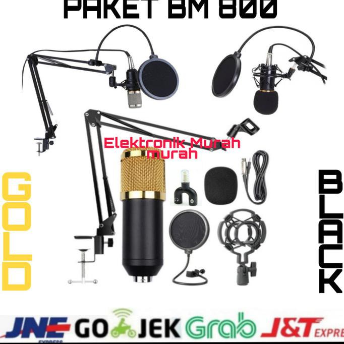 TERMURAH mic condenser bm800 full set recording stand mic BM 800 popfilter - gold Kode 252