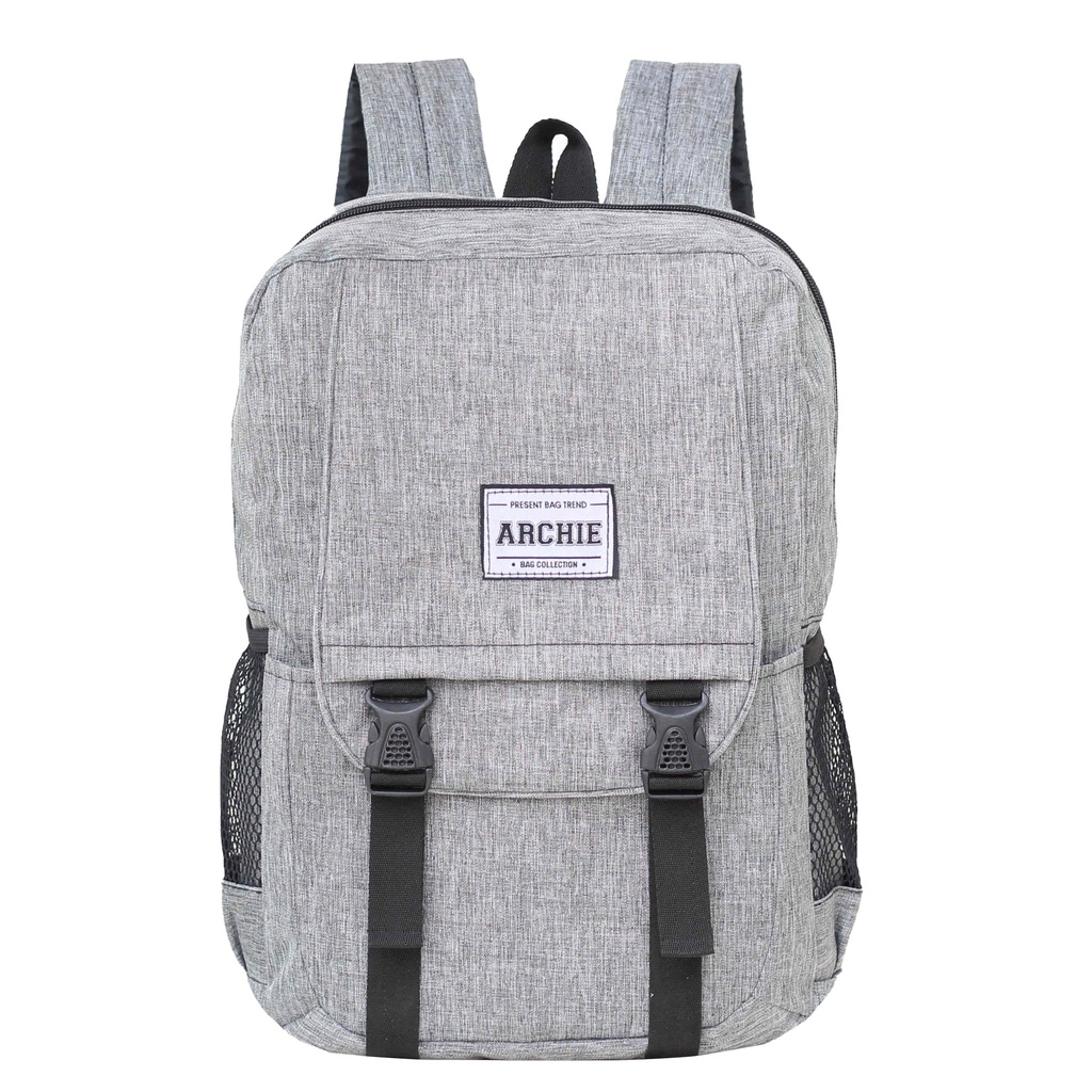 Ransel Sekolah Tas sekolah Tas Punggung Tas Ransel Archie Logo Tengah Abu Ransel Cowok Tas Multifungsi Ransel Kerja Kuliah