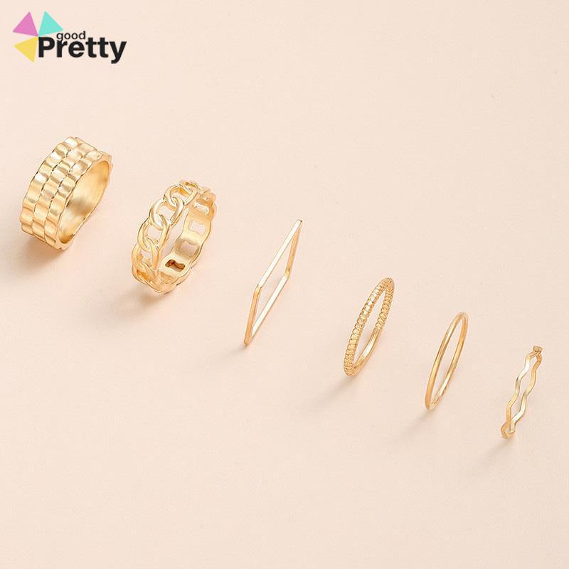 4pcs / Set Cincin Jari Telunjuk Bentuk Geometris Gaya Retro Untuk Wanita - PD