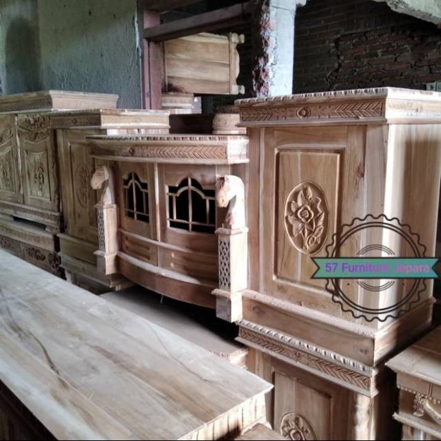 Bufet Penyekat Ruangan Ukir Jepara/Meja Untuk Tv motif Kuda Kayu Jati Mentahan