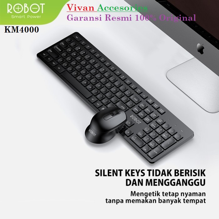 ROBOT KM4000 Wireless Keyboard and Mouse Combo Silent Key Black