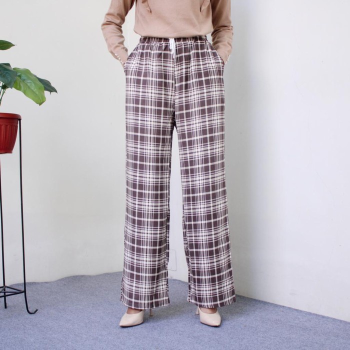 Murah Laura Pants | Celana Katun Motif Kotak | Celana Korea |Dosti Fashion - Dusty Standar Keren