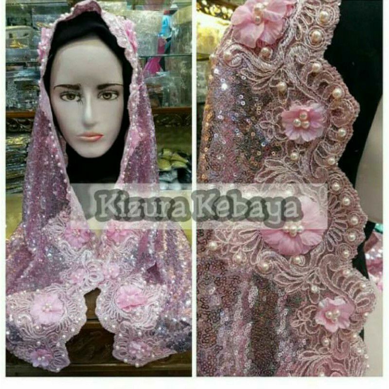 Kerudung Pengantin Slayer Selendang Seribu Payet Sequin Bordir