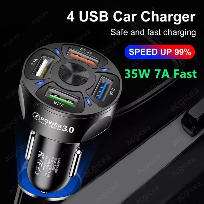 THUNDERBOLT CAR CHARGER / 4 PORT USB CHARGER MOBIL FAST CHARGING