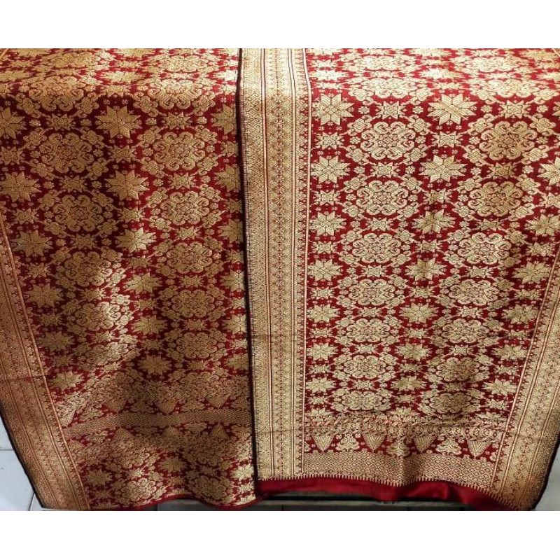 Songket palembang asli sutra alam asli benang 1 helai lepus mawar