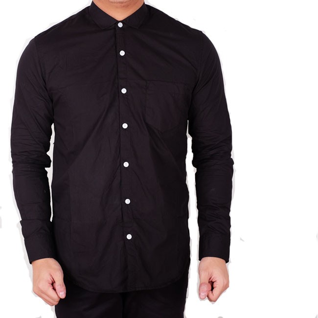 Brotherholic kemeja lengan panjang polos  hitam  slimfit 