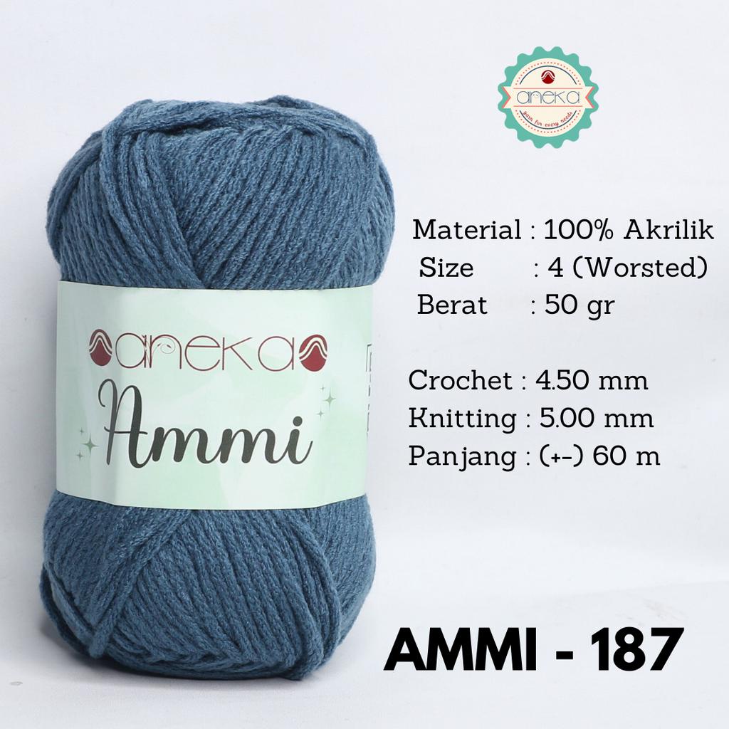 Benang Rajut Ammi / 100% Acrylic / 6 Ply Akrilik - 187 (Abu Denim)