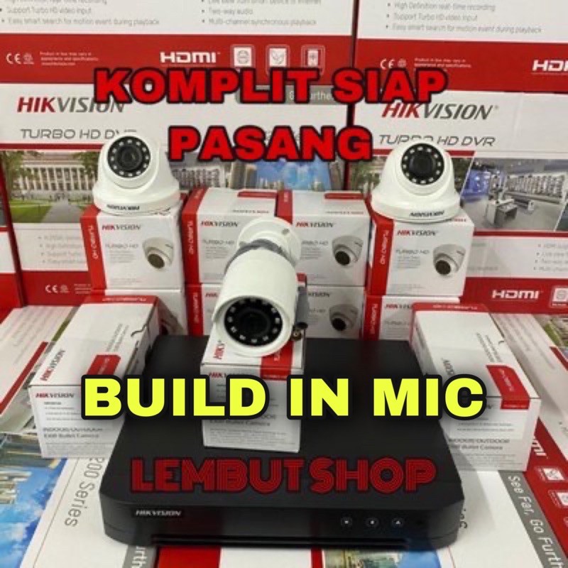 Promo paket camera cctv 3 kamera hikvision 2mp audio built in mic 1080p 4 ch rekam suara 4ch