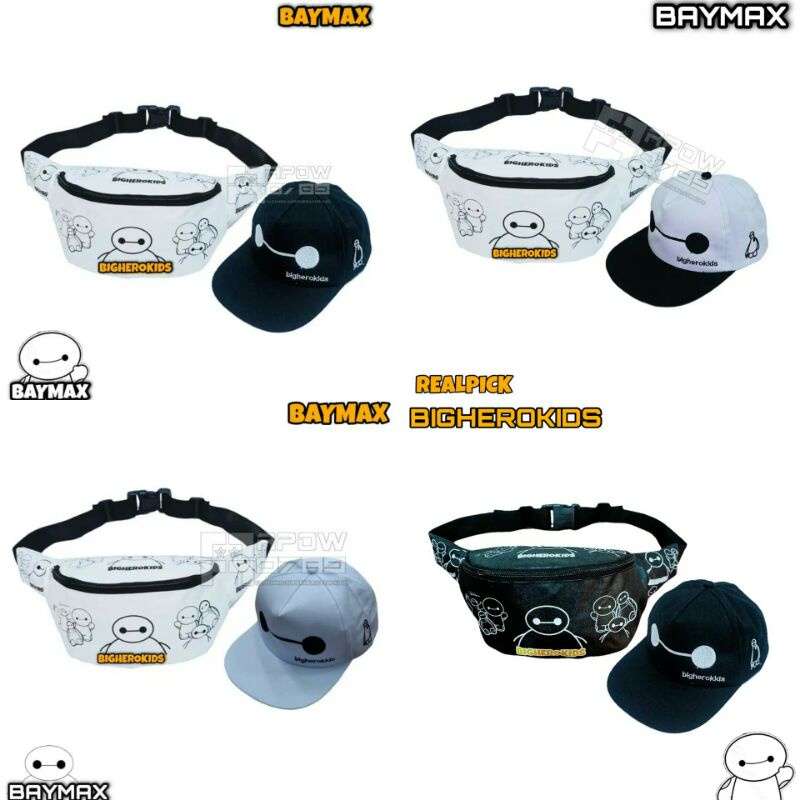 paket 2in1 tas selempang anak sama topi anak motif baymax waistbag anak laki laki tas bahu anak