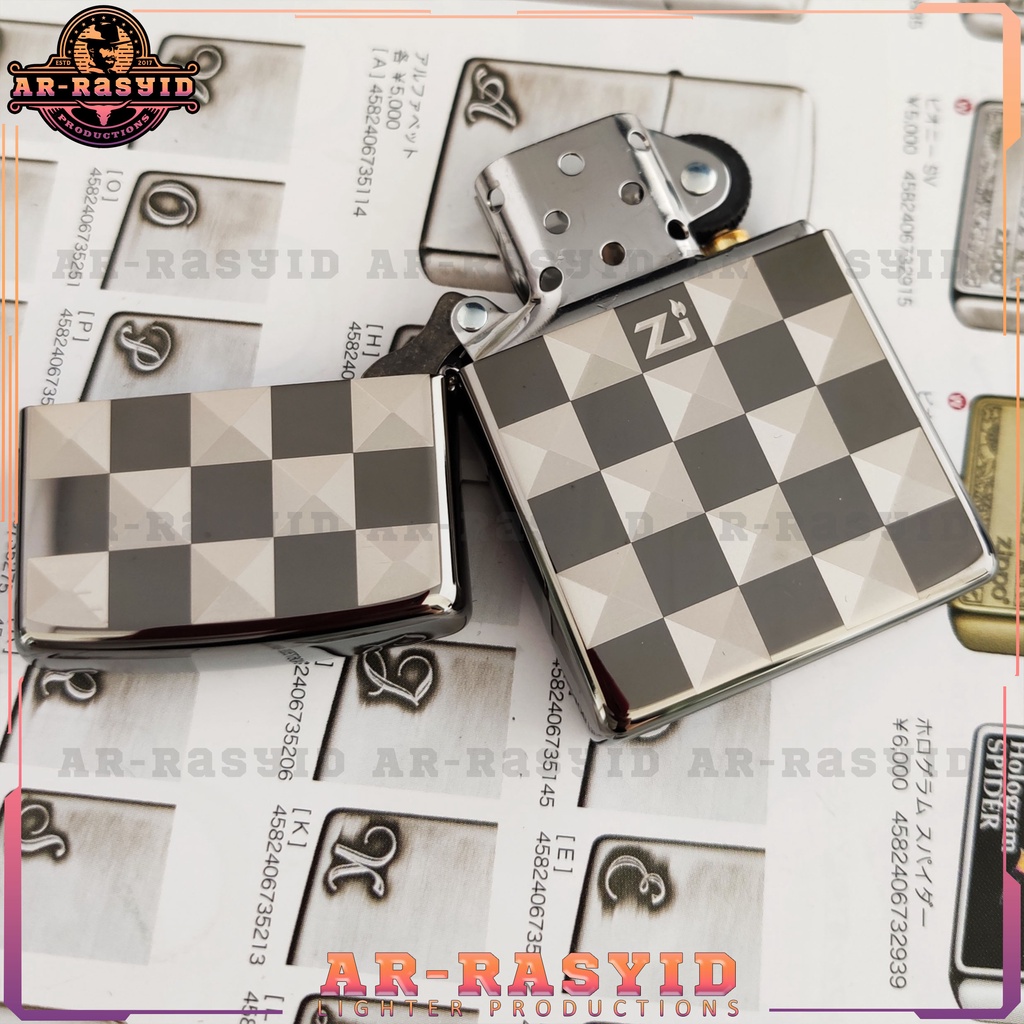 BISA COD! Korek Api Minyak Zippo Black Ice Hitam Light Motif Square Papan Catur 150