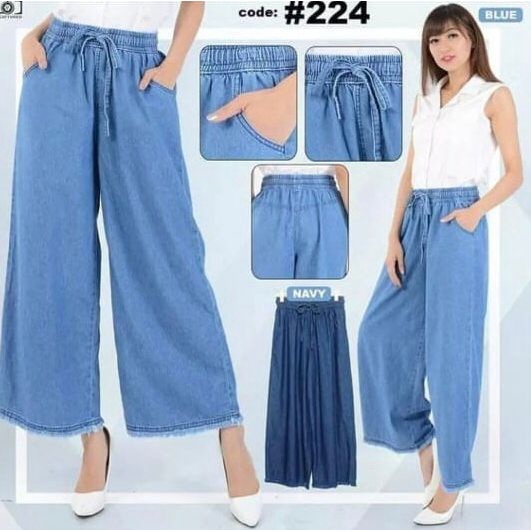 ( Celana Kulot ) Jeans kulot rawis - kulot Jeans tali pinggang - allsize - Pinggang Karet - Bahan De