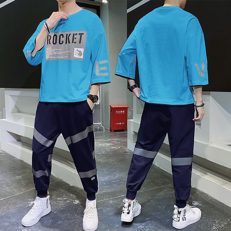 STELAN KAOS OVERSIZE PRIA ROCKET DAN CELANA JOGGER COWOK FASHION SETELAN