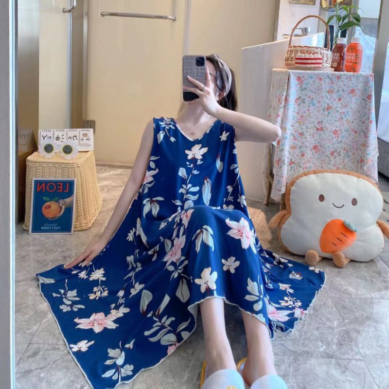 DASTER JUMBO SINGLET IMPORT BUNGA NAVY
