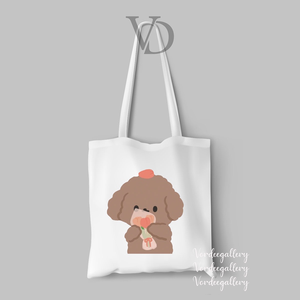 tote bag kanvas gambar puppy cute / tas korea lucu gambar anjing