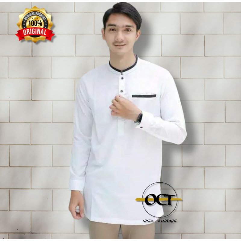 baju koko kurta pria dewasa putih lengan panjang bahan TOYOBO IMPORT