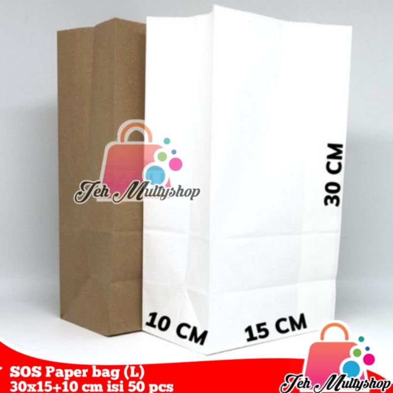 

SOS Paper bag (L) 30x15+10 cm isi 50 pcs / kantong kertas SOS/ fried chicken/ snack