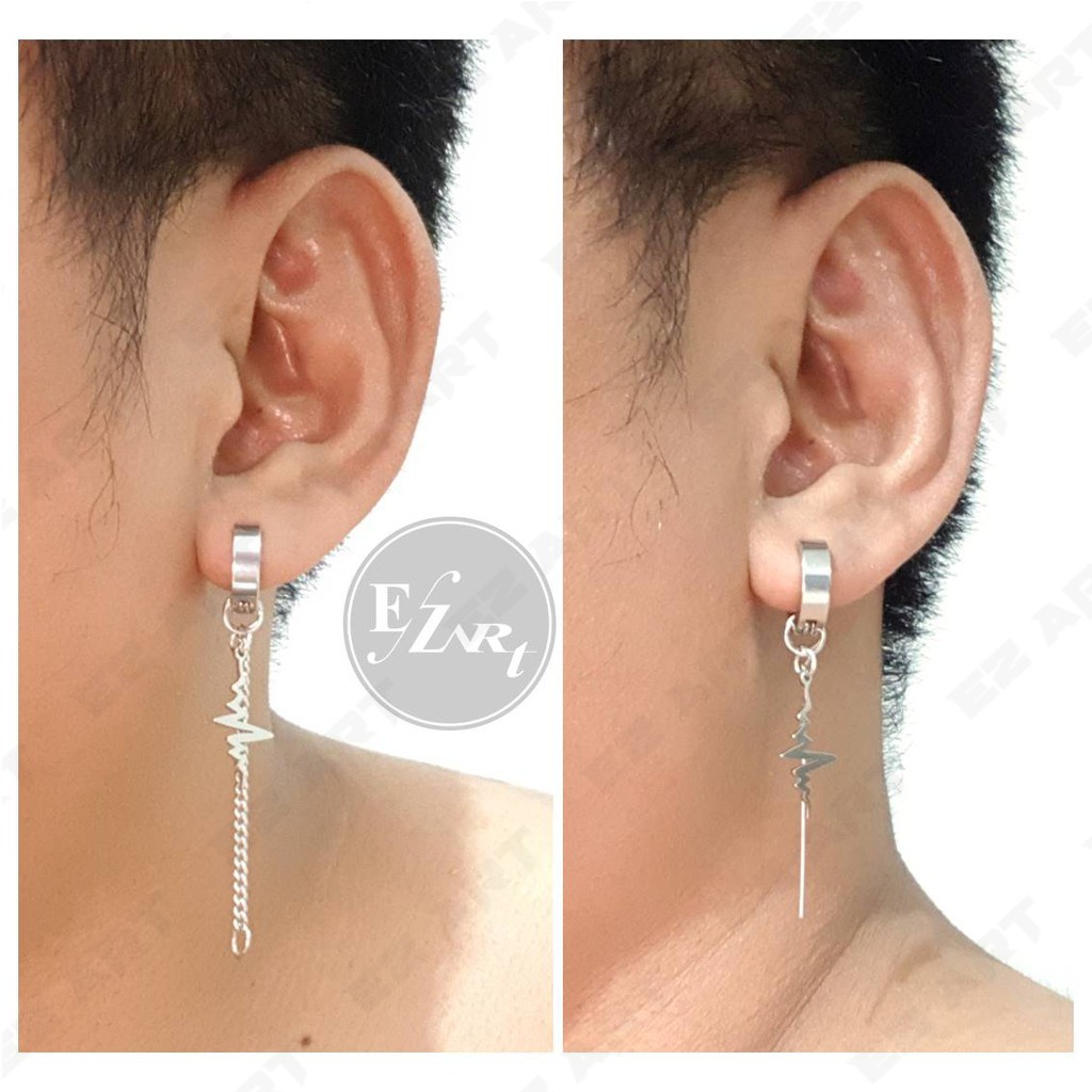 1Pc EZ-AW ANTING JEPIT / TUSUK MODEL DENYUT JANTUNG ECG RANTAI PRIA WANITA TANPA TINDIK