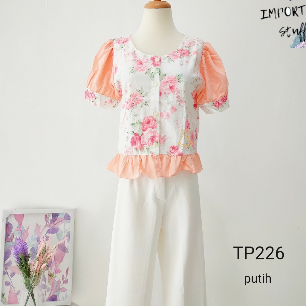 TP226 -  BAJU ATASAN KATUN MOTIF BUNGA WANITA IMPORT BANGKOK MURAH