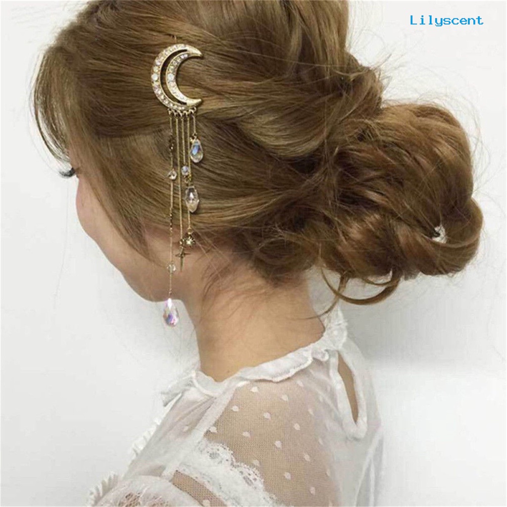 Ls Jepit Rambut Retro Bentuk Bulan Sabit Bahan Alloy Hias Berlian Imitasi Untuk Wanita