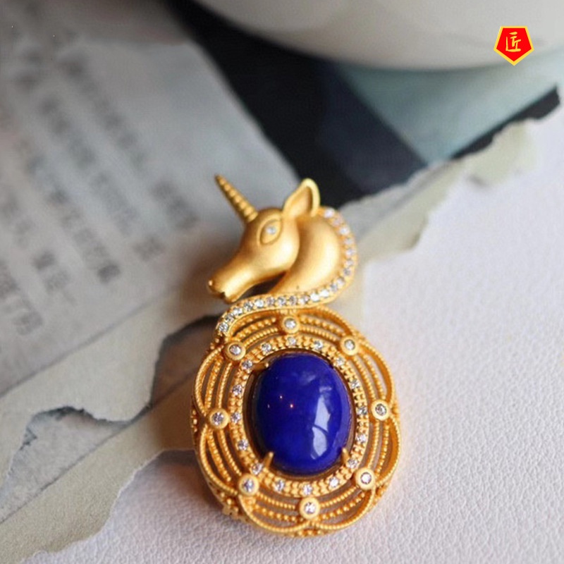 [Ready Stock]Unicorn Pony Brooch Pendant Female 18K Gold Ins Trendy Personalized Minority