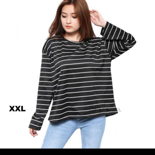 Baju kaos jumbo BIG SIZE  salur cewek lengan panjang