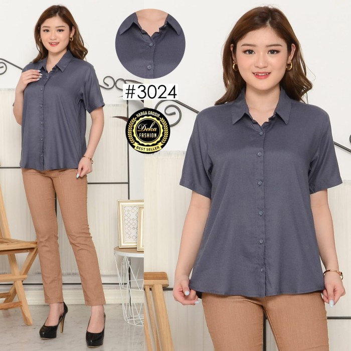 KEMEJA WANITA PANJANG Keren Kemeja kerja hitam Fashion Casual Lengan panjang Motif Kemeja kekinian w