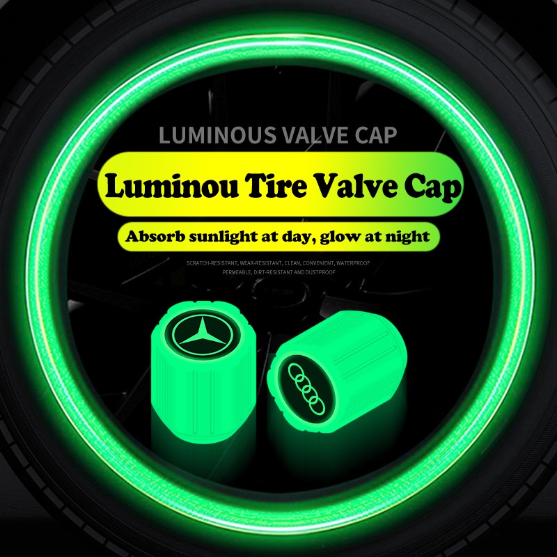 4Pieces Tutup Pentil Ban Mobil / Motor / Sepeda Universal Luminous Pentil Ban Sepeda Luminous glow in the dark premium valve cap